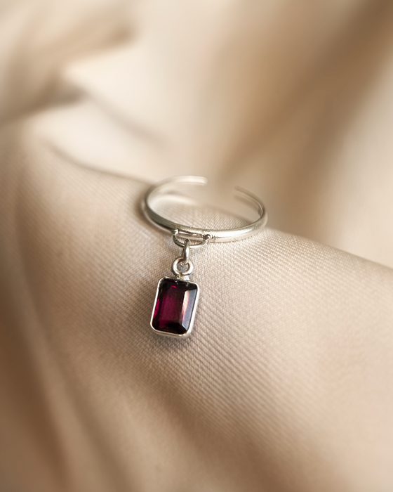 Merlot Dangle Ring | Silver + Rhodolite