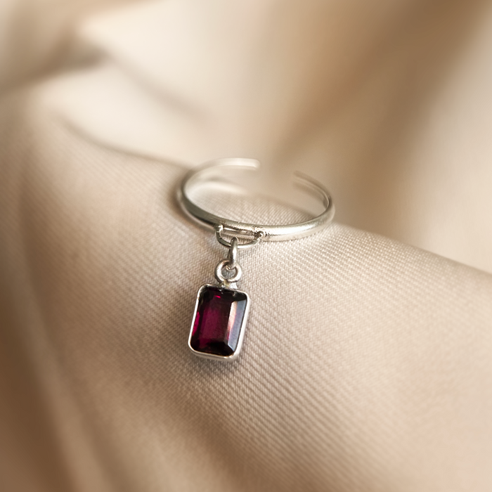 Merlot Dangle Ring | Silver + Rhodolite