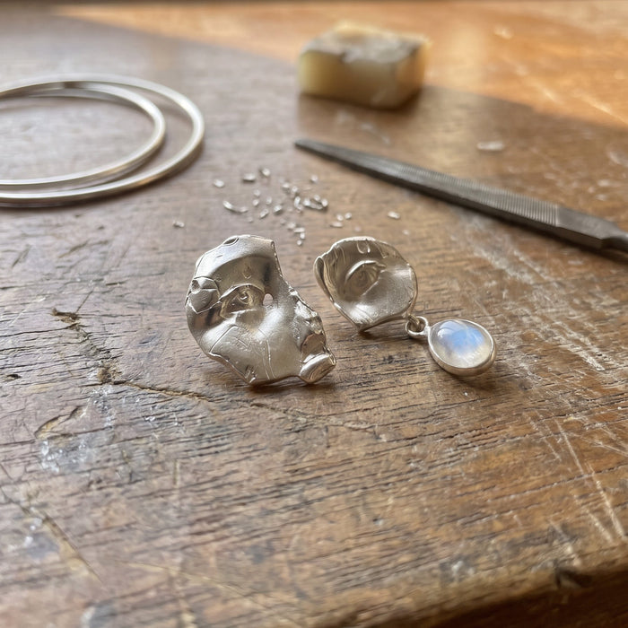 Oneira Earrings | Silver + Moonstone